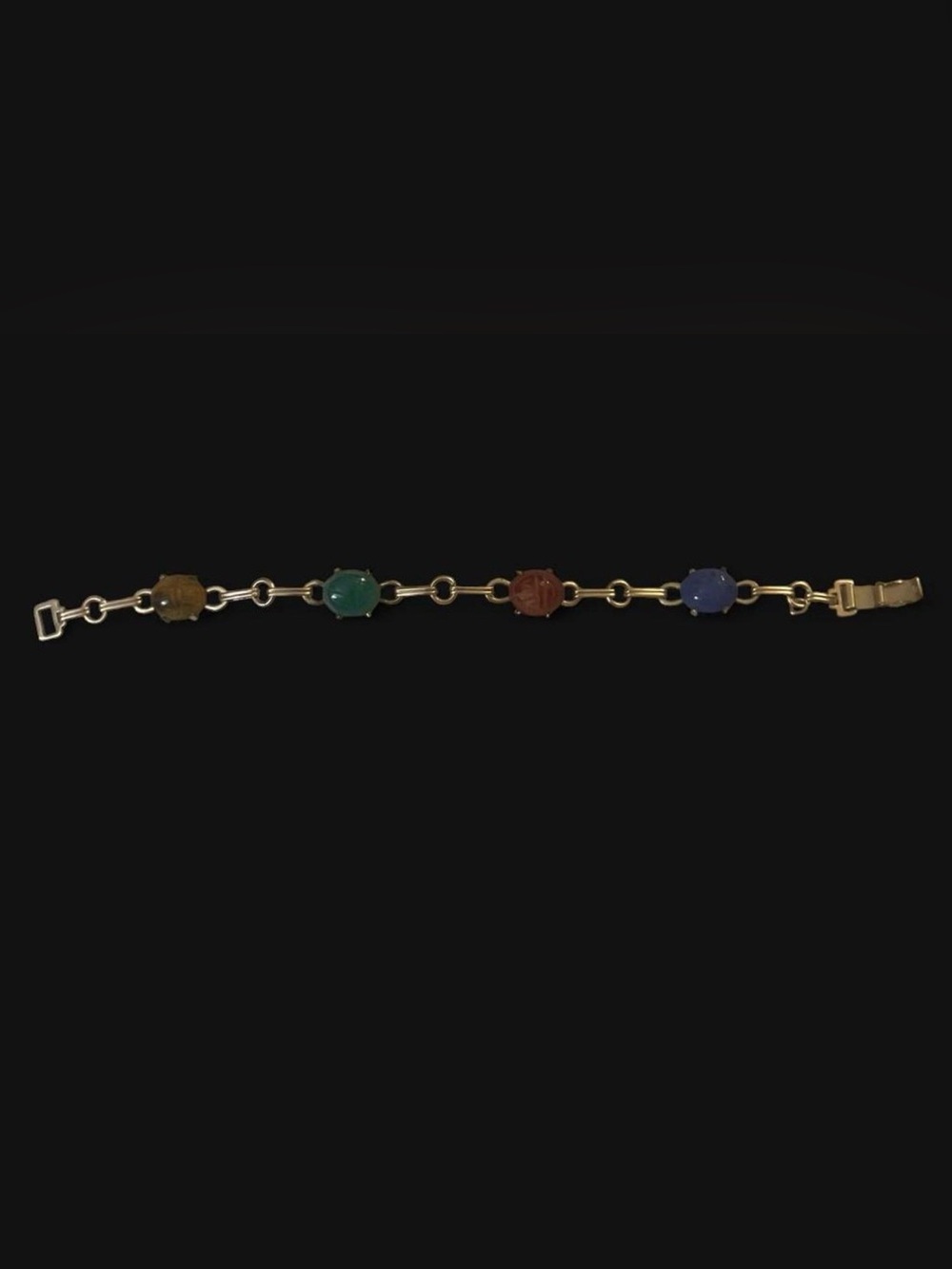 Vintage W.R.C. 12k GF Egyptian Revival Gemstone Scarab Bracelet❤️